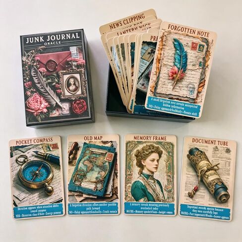 Junk Journal Oracle Cards, 78-Card Vintage Ephemera Oracle Deck with Yes No and Timing Guidance, Beginner Friendly Intuitive Cards for Hidden Messages, Daily Readings, Journaling and Self Reflection in Saudi Arabia