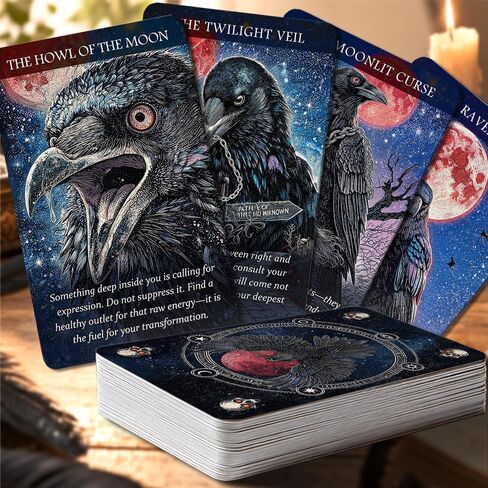 MISS FIRE Crow Oracle Cards Deck – 55 Animal Spirit Cards, Dark Gothic Raven Art for Intuitive Reading, Shadow Work & Daily Mindfulness – Divination Cards for Self-Reflection & Spiritual Guidance in Kuwait