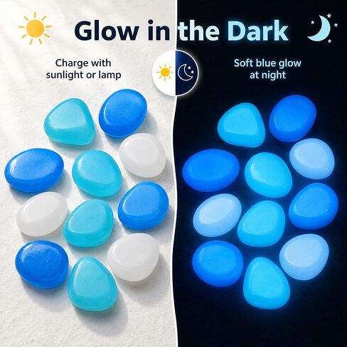 110 Pcs Glow In The Dark Pebbles,Resin,1.8 Inch, Dark Blue,Light Blue,White in Kuwait