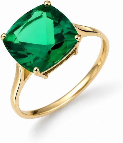 Galaxy Gold GG 3.10 ctw Carats 14K Solid Yellow Gold Cushion Emerald Solitaire Ring with Genuine Vibrant Emerald Brilliant Cut Anniversary Engagement Promise Valentines for Her Him Unisex Ring in Kuwait