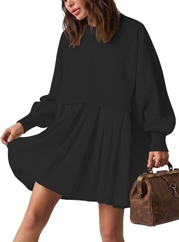 Womens Oversized Sweater Dress 2023 Trendy Long Sleeve Crewneck Pullover Tops Relaxed Fit Sweatshirts Mini Dresses in Kuwait