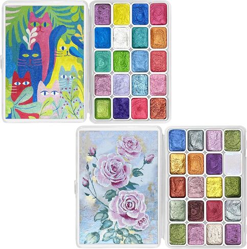 CraftyManor Mini Forestry Shifting Watercolor Painting Set, 20 Color Shifting Watercolor Paint Kit, Shimmer Metallic Watercolor Paints, Glitter Watercolor Paint, Solid, DunHuang Style in Saudi Arabia