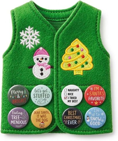 Christmas Holiday Elf Vest Accessory with 8 Replaceable Celebration Badges in Kuwait