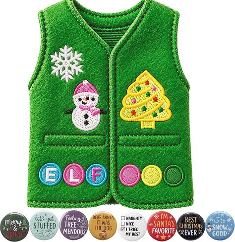 Christmas Holiday Elf Vest Accessory with 8 Replaceable Celebration Badges in Kuwait