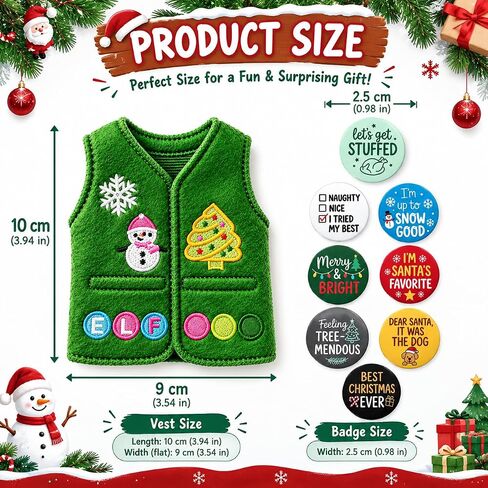 Christmas Holiday Elf Vest Accessory with 8 Replaceable Celebration Badges in Kuwait