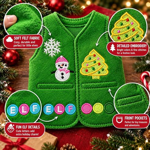 Christmas Holiday Elf Vest Accessory with 8 Replaceable Celebration Badges in Kuwait
