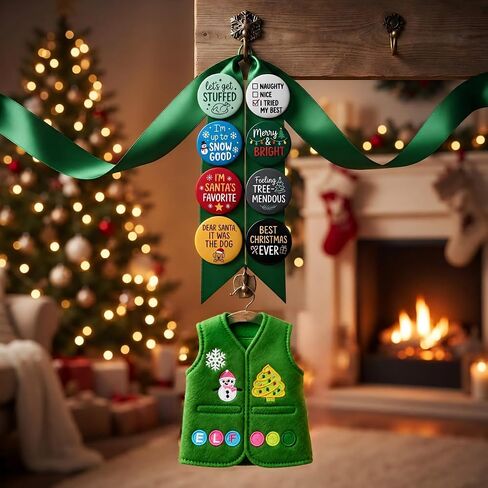Christmas Holiday Elf Vest Accessory with 8 Replaceable Celebration Badges in Kuwait