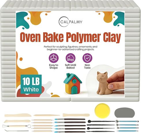 CALPALMY Oven Bake Polymer Clay 5.5lb with Tools Kit, White Sculpting Material for Modeling & Crafts, Soft Until Baked, Non-Toxic DIY Clay for Figurines, Miniatures, Jewelry & Pottery Projects in Kuwait