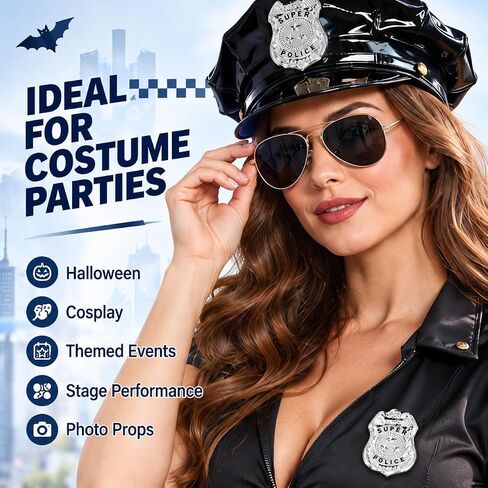 2pcs Metal Police Badge, Halloween Cop Cosplay Badge Brooch Party Costume Accessory Prop Decoration Silver in Kuwait