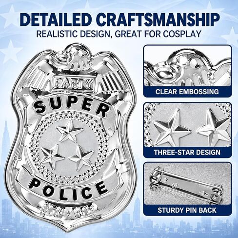 2pcs Metal Police Badge, Halloween Cop Cosplay Badge Brooch Party Costume Accessory Prop Decoration Silver in Kuwait