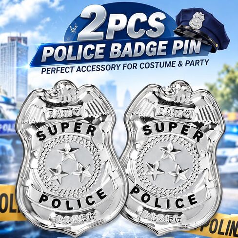 2pcs Metal Police Badge, Halloween Cop Cosplay Badge Brooch Party Costume Accessory Prop Decoration Silver in Kuwait
