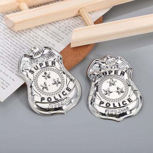 2pcs Metal Police Badge, Halloween Cop Cosplay Badge Brooch Party Costume Accessory Prop Decoration Silver in Kuwait