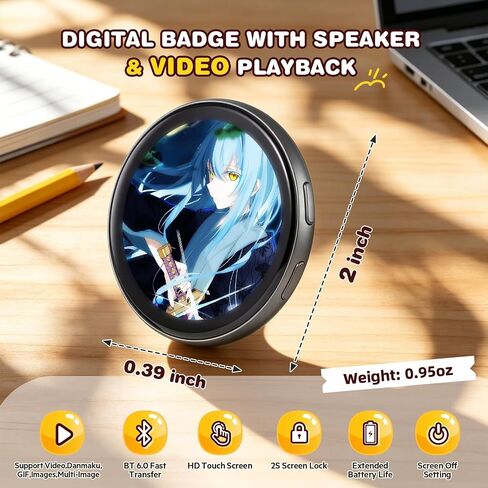 Digital Pin, Digital Badge with Audio Speaker & Touch Screen LED Display, Customizable Anime Style Wearable, Smart Button for Parties, Fan Events, Ita Bags, Cosplay and Fandoms（For <32MB MP4, Images） in Kuwait