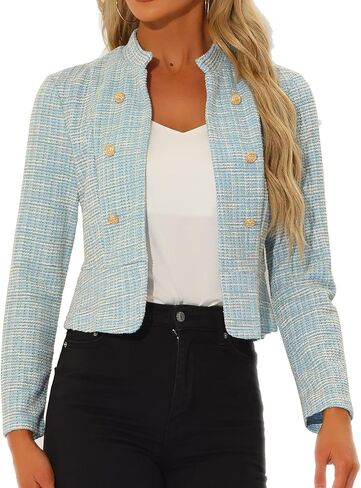 Allegra K Vintage Tweed Jackets for Women's Stand Collar Business Open Front Cropped Jacket in Kuwait