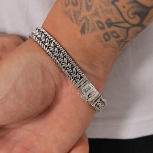 kuzzoi 925 Sterling Silver Byzantine Bracelet for Men, length 6,69 inch - 8,27 inch, width 0,39 inch, 1.41 oz in Saudi Arabia