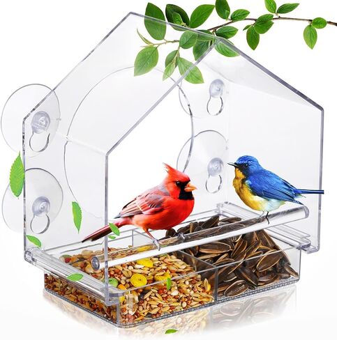 Window Bird Feeders with Strong Suction Cups - Clear Window Bird Feeders for Outside - Wild Bird Watching, Easy to Clean, Outdoor Birdhouse - Perfect for Garden,Yard,Elderly Viewing in Kuwait