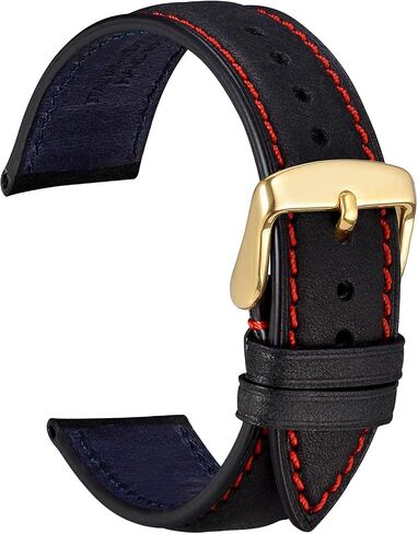 WOCCI 22mm Matte Leather Watch Band with Golden Stainless Steel Buckle, Replacement Strap (Dark Blue) in Kuwait