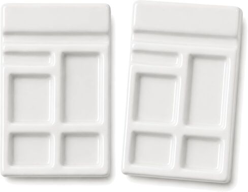 2 Pack Mini White Ceramic Paint Palette with Brush Rest in Kuwait