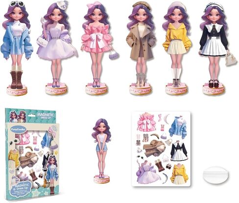 Magnetic Dress Up Dolls,Magnetic Princess Dress Up Paper Dolls,Magnet Paper Doll for Girls Ages 3-7-8-12 Magnet Clothes Magnetic Doll Pretend Play Set Birthday Gift for Girls 3+ in Kuwait