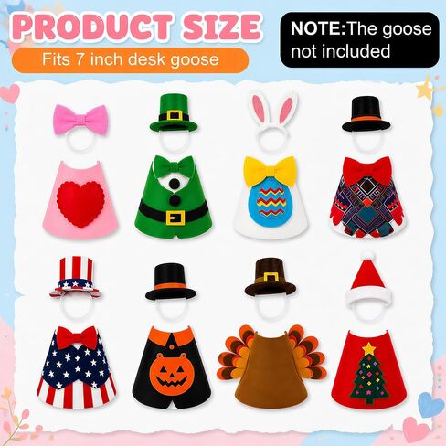 8 Pack 7 Inchs Desk Goose Outfits, Felt Holiday Costume for Goose Statue in Kuwait