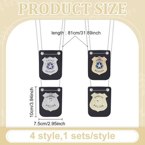 ORIGACH 4 Pcs Police Role Play Accessories, Metal Badges with Chains in Kuwait