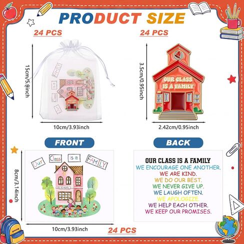Kigeli 24 Sets Back to School Gifts for Students from Teachers Include Our Class Is a Family Enamel Pins Greeting Cards with Bags Cute Lapel Pins for First Day of School Classroom Exchange Gifts in Kuwait