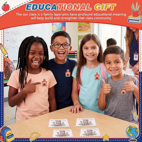 Kigeli 24 Sets Back to School Gifts for Students from Teachers Include Our Class Is a Family Enamel Pins Greeting Cards with Bags Cute Lapel Pins for First Day of School Classroom Exchange Gifts in Kuwait