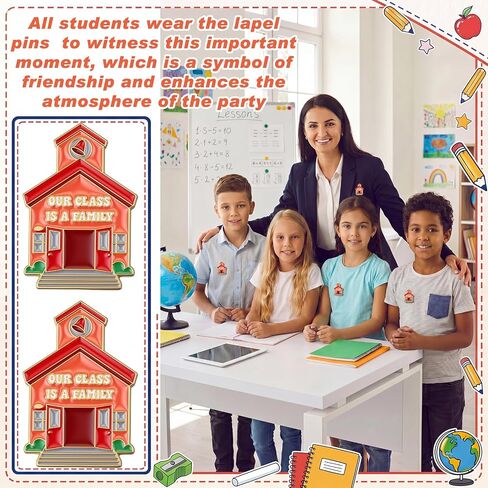 Kigeli 24 Sets Back to School Gifts for Students from Teachers Include Our Class Is a Family Enamel Pins Greeting Cards with Bags Cute Lapel Pins for First Day of School Classroom Exchange Gifts in Kuwait