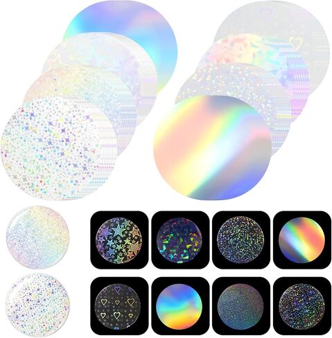 200pcs Badge Protective Film Circular Holographic Glitter Films for Button in Kuwait