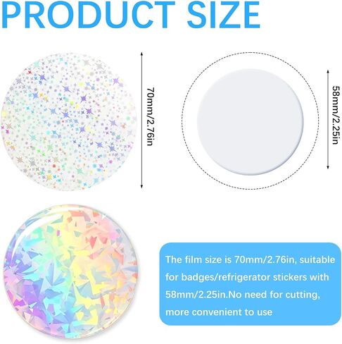 200pcs Badge Protective Film Circular Holographic Glitter Films for Button in Kuwait