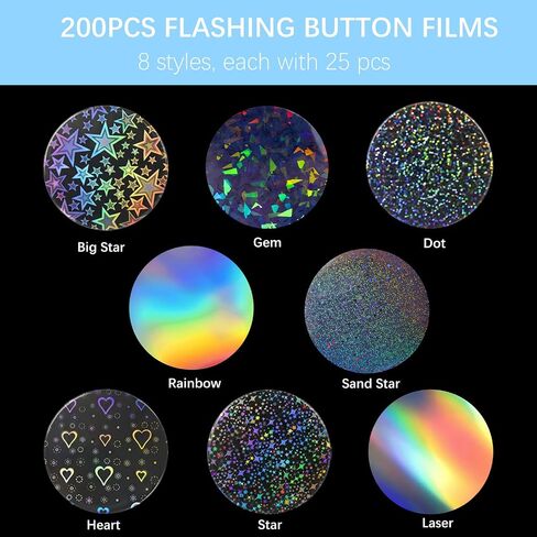 200pcs Badge Protective Film Circular Holographic Glitter Films for Button in Kuwait