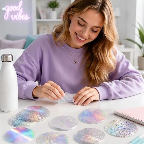 200pcs Badge Protective Film Circular Holographic Glitter Films for Button in Kuwait