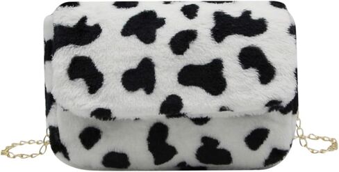 RARITYUS Women Fashion Leopard Print Shoulder Bag Fluffy Plush Handbag Cow Print Crossbody Purse Faux Fur with Chain Strap in Kuwait