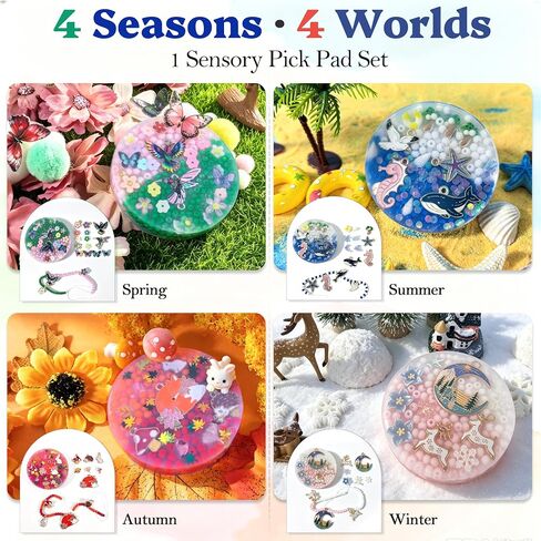 LOOMI Sensory Pick Pad 4-Pack Seasonal Nature Fidget Toy Set for Adults - Skin Picking Sensory Pads with Animal Charms, Beads & Glitter for Stress Relief & Sensory Focus in Saudi Arabia
