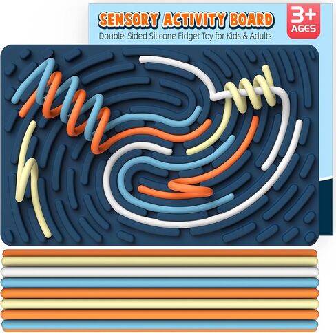 Sensory Activity Board: Ednzion Double-Sided Silicone Fidget Toy for Kids & Adults | Silent, No Mess, Calming for Anxiety, ADHD & Autism | Portable with Travel Bag & 20 Strings | Ages 3+ in Kuwait