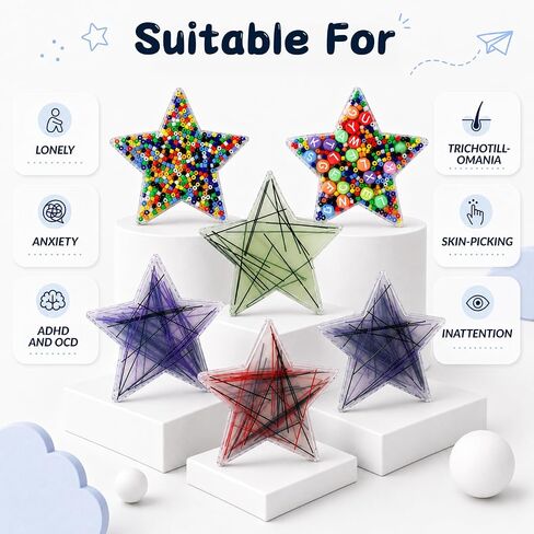 10 Pcs Picky Pads, 6 String Picky Pads with Tweezers & 4 DIY Bead Bracelet Sensory Pick Pads with Storage Box, Adult Sensory Stress Relief Toys for Trichotillomania, Dermatillomania, ADHD & Anxiety in Kuwait