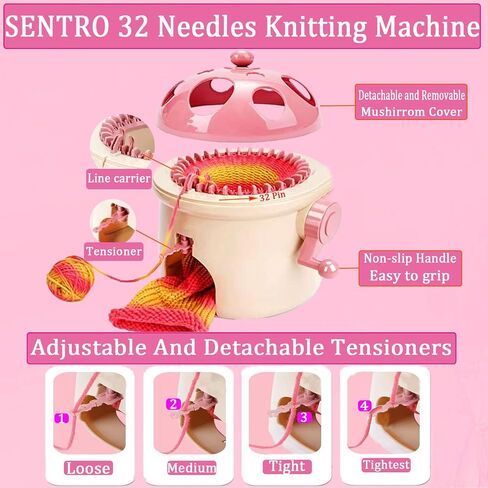 SENTRO 32 Needles Knitting Machine,32 Pin Mushroom Knitting Machine for Adults,Beginners and Kids,Smart Automatic Circular Knitting Loom Crochet Machine Kit for Hat,Scarves,Gloves,Socks,Sweater in Kuwait