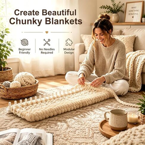Chunky Blanket Loom Kit, 72in Adjustable 5-Section Loom for Blankets(Ivory) in Kuwait