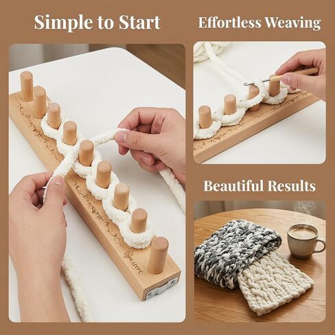 HKJJYFC 31.5" Adjustable Beech Wood Chunky Yarn Loom - Modular Blanket Making Kit for Adults, No Experience Needed, for Thick Bulky Yarn Blankets & Scarves in Kuwait
