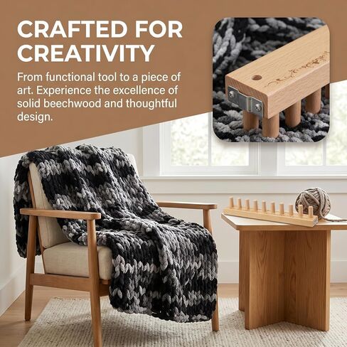 HKJJYFC 31.5" Adjustable Beech Wood Chunky Yarn Loom - Modular Blanket Making Kit for Adults, No Experience Needed, for Thick Bulky Yarn Blankets & Scarves in Kuwait
