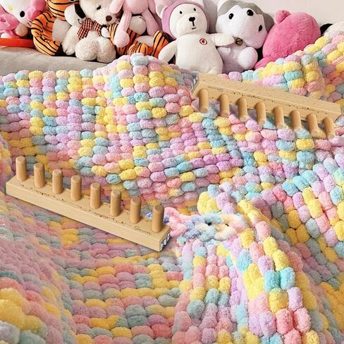 HKJJYFC 31.5" Adjustable Beech Wood Chunky Yarn Loom - Modular Blanket Making Kit for Adults, No Experience Needed, for Thick Bulky Yarn Blankets & Scarves in Kuwait