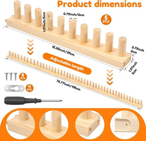 77" Chunky Blanket Loom, Adjustable Long Wood Knitting Loom for Hand Chunky Knit Blanket, Chunky Yarn Loom, Blanket Making kit for Beginners DIY Craft Enthusiasts, No Needles Required in Kuwait