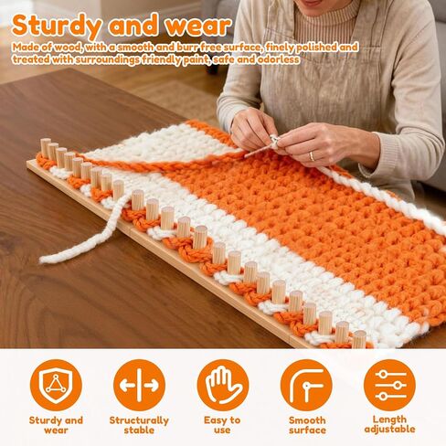 77" Chunky Blanket Loom, Adjustable Long Wood Knitting Loom for Hand Chunky Knit Blanket, Chunky Yarn Loom, Blanket Making kit for Beginners DIY Craft Enthusiasts, No Needles Required in Kuwait