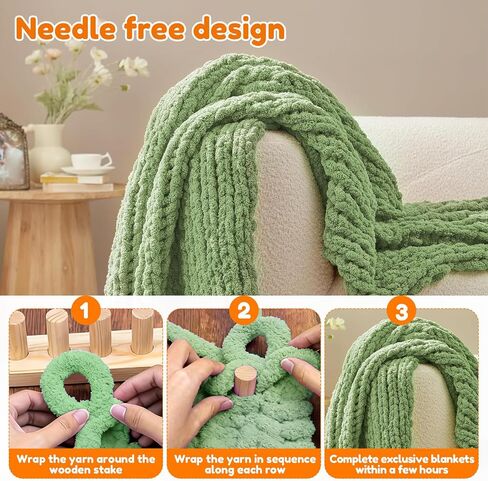 77" Chunky Blanket Loom, Adjustable Long Wood Knitting Loom for Hand Chunky Knit Blanket, Chunky Yarn Loom, Blanket Making kit for Beginners DIY Craft Enthusiasts, No Needles Required in Kuwait