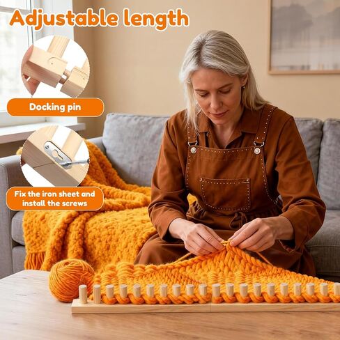 77" Chunky Blanket Loom, Adjustable Long Wood Knitting Loom for Hand Chunky Knit Blanket, Chunky Yarn Loom, Blanket Making kit for Beginners DIY Craft Enthusiasts, No Needles Required in Kuwait