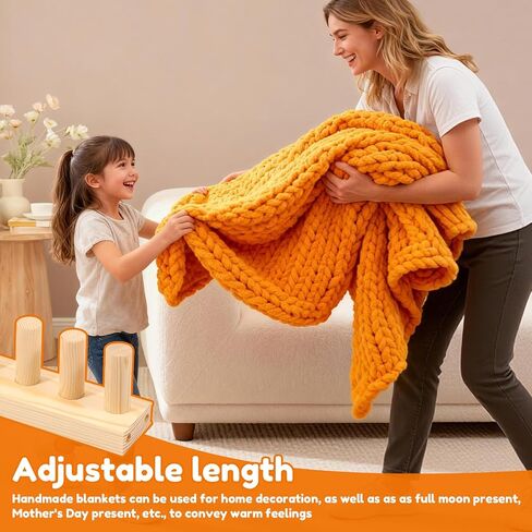 77" Chunky Blanket Loom, Adjustable Long Wood Knitting Loom for Hand Chunky Knit Blanket, Chunky Yarn Loom, Blanket Making kit for Beginners DIY Craft Enthusiasts, No Needles Required in Kuwait