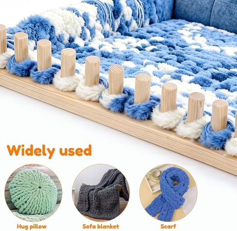 77" Chunky Blanket Loom, Adjustable Long Wood Knitting Loom for Hand Chunky Knit Blanket, Chunky Yarn Loom, Blanket Making kit for Beginners DIY Craft Enthusiasts, No Needles Required in Kuwait