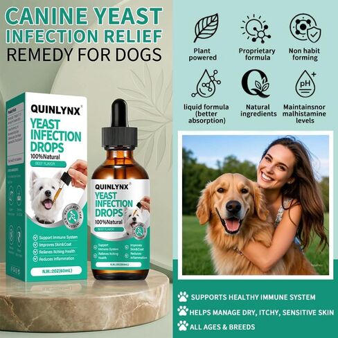 Dog Yeast Infection Treatment Drops – Treats Canine Ear & Paw Yeast Infections, Relieves Irritation, Inflammation & Allergies, Multivitamin Probiotic Supplement for Dogs in Kuwait
