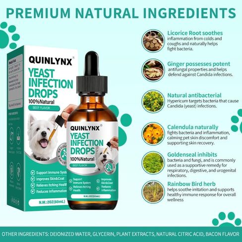Dog Yeast Infection Treatment Drops – Treats Canine Ear & Paw Yeast Infections, Relieves Irritation, Inflammation & Allergies, Multivitamin Probiotic Supplement for Dogs in Kuwait