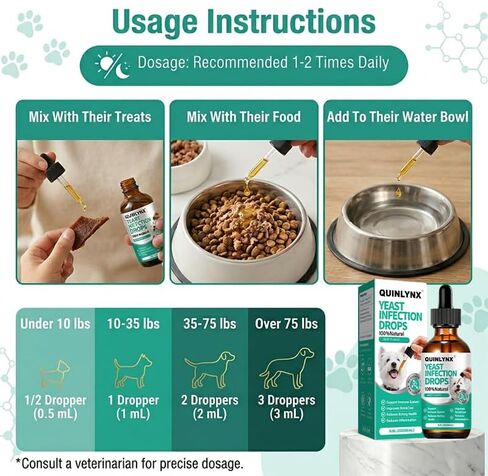 Dog Yeast Infection Treatment Drops – Treats Canine Ear & Paw Yeast Infections, Relieves Irritation, Inflammation & Allergies, Multivitamin Probiotic Supplement for Dogs in Kuwait